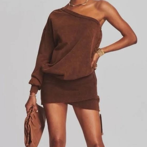 Retrofete Helena Brown Mini Dress One Shoulder Size XS